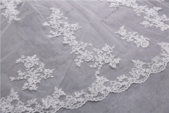 Two layers scallop Lace Veil with Delicate Floral Scatter