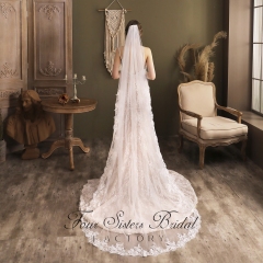 Detailed Floral Print Lace Edge Veil