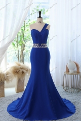Gorgeous Mermaid Floor Length Prom Gown With One-shoulder And Crystal Beaded Waistband