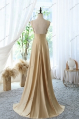 High Waistband A-line Prom Gown With Pleat Skirt
