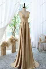 High Waistband A-line Prom Gown With Pleat Skirt