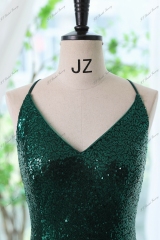 Cross Spaghetti Straps V-back Sequin Prom Gown