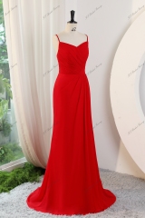 Elegant Pleated Chiffon V-neck With Spaghetti Straps Long Prom Dress