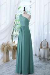 Chiffon Bridesmaid Dress With Floral Appliqués On One Shoulder