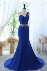 Gorgeous Mermaid Floor Length Prom Gown With One-shoulder And Crystal Beaded Waistband
