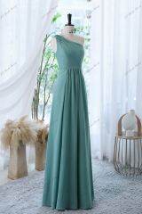 Chiffon Bridesmaid Dress With Floral Appliqués On One Shoulder