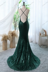 Cross Spaghetti Straps V-back Sequin Prom Gown