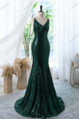 Cross Spaghetti Straps V-back Sequin Prom Gown