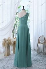 Chiffon Bridesmaid Dress With Floral Appliqués On One Shoulder