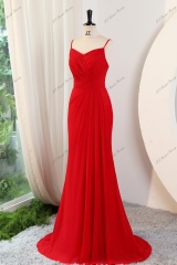 Elegant Pleated Chiffon V-neck With Spaghetti Straps Long Prom Dress