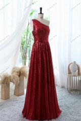 One Shoulder Sequin Prom Dress And A-line long Evening Party Gown