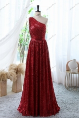 One Shoulder Sequin Prom Dress And A-line long Evening Party Gown