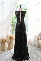 Sequin A-line Prom Dress With A High Slit And V-neck