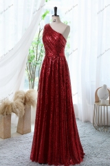 One Shoulder Sequin Prom Dress And A-line long Evening Party Gown