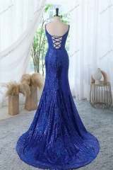 Sequin Mermaid Prom Gown With Plunging Neckline And Spaghetti Straps