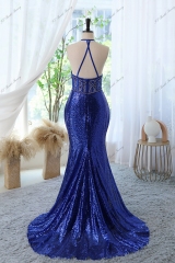 Sequin Mermaid Prom Gown with Halter Neckline Crystal Beading banded waist