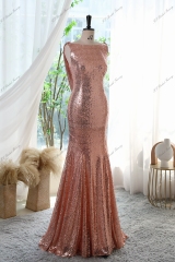 Sequin Form-fitting Prom Dress With Bateau Neckline And Cowl V-Back