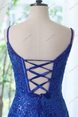 Sequin Mermaid Prom Gown With Plunging Neckline And Spaghetti Straps