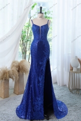 Sequin Mermaid Prom Gown With Plunging Neckline And Spaghetti Straps