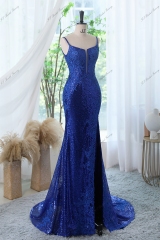 Sequin Mermaid Prom Gown With Plunging Neckline And Spaghetti Straps