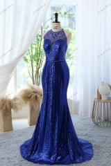 Sequin Mermaid Prom Gown with Halter Neckline Crystal Beading banded waist