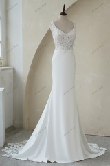 Lace Applique Crepe Mermaid Wedding Dresses