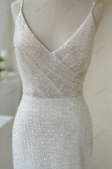 Spaghetti Straps Pleat Beaded Lace Mermaid Wedding Dress