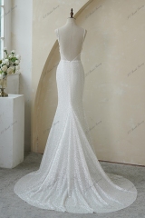Spaghetti Straps Pleat Beaded Lace Mermaid Wedding Dress