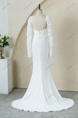Soft Thick Crepe Mermaid Wedding Gowns With Detached Lace Sleeve