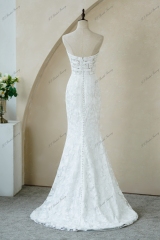 Floral Lace Ruching Bodice Mermaid Wedding Gowns With Detached Sleeve