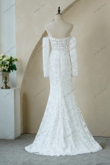 Floral Lace Ruching Bodice Mermaid Wedding Gowns With Detached Sleeve