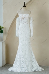 Floral Lace Ruching Bodice Mermaid Wedding Gowns With Detached Sleeve