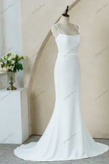 Soft Thick Crepe Mermaid Wedding Gowns With Detached Lace Sleeve