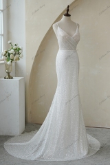 Spaghetti Straps Pleat Beaded Lace Mermaid Wedding Dress