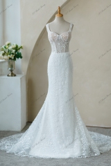 Full Lace Fitted Bridal Gown With Sheer Train