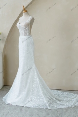 Full Lace Fitted Bridal Gown With Sheer Train
