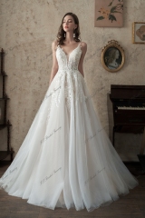 A-Line Beading Lace Applique Wedding Dress