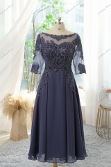 Chiffon Mother Of Bride Dress With A-line Silhouette, Illusion Bateau Neckline