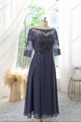 Chiffon Mother Of Bride Dress With A-line Silhouette, Illusion Bateau Neckline