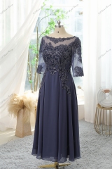 Chiffon Mother Of Bride Dress With A-line Silhouette, Illusion Bateau Neckline