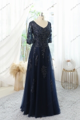 Floral Sequin Appliques Mother Of Bride Dress With A-line Silhouette And V-neck