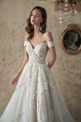 Off-Shoulder A-Line Gown Beaded Lace Wedding Dress