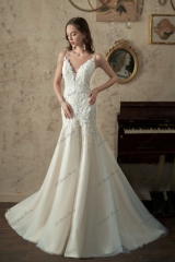 Soft Mermaid Gown With A Chantilly Lace With Drop Waist