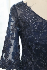 Floral Sequin Appliques Mother Of Bride Dress With A-line Silhouette And V-neck