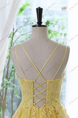 Tulle Prom Gown With Double Spaghetti Straps And Floral Appliqués
