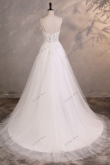 A-line Wedding Dress With Beading Spaghetti Straps Back And Floral Lace Appliques