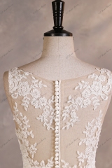 Crepe Mermaid Wedding Dress With Buttons Illusion Back And Floral Lace Skirt Trim