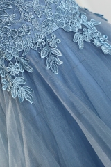 Tulle Prom Dress With Floral Appliqués And Spaghetti Straps