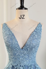 Tulle Prom Dress With Floral Appliqués And Spaghetti Straps