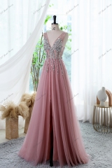 Gorgeous Tulle A-line Prom Gown With Crystal beading V-back